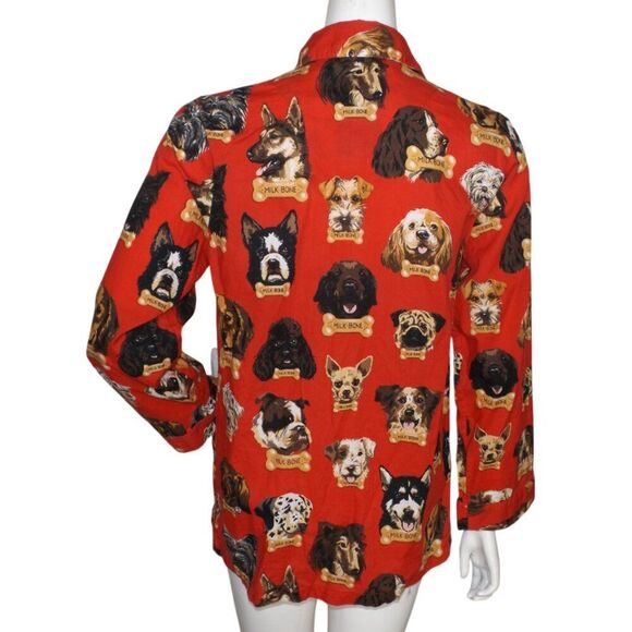 NICK & NORA Pajama Top, S, Dogs, Milk Bone, Long sleeves, Vintage, Pockets, Red - Picture 7 of 10